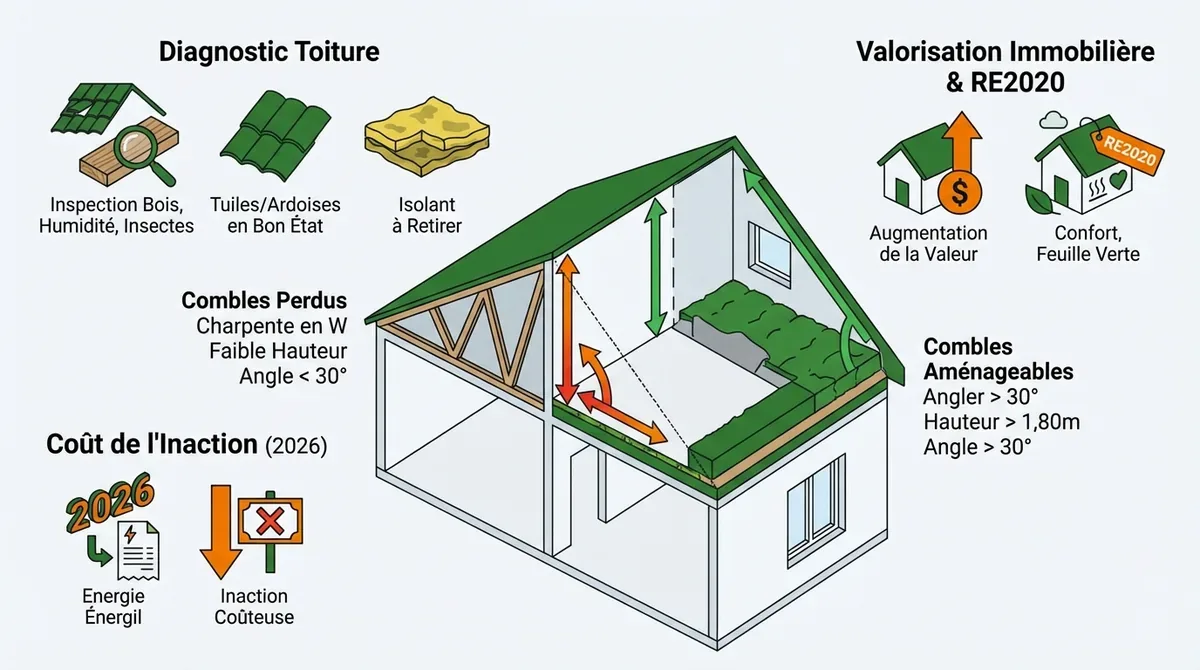 Diagnostic technique de charpente et isolation de combles pour valorisation immobilière