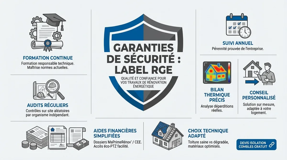 Artisan RGE effectuant un contrôle qualité de l'isolation des combles