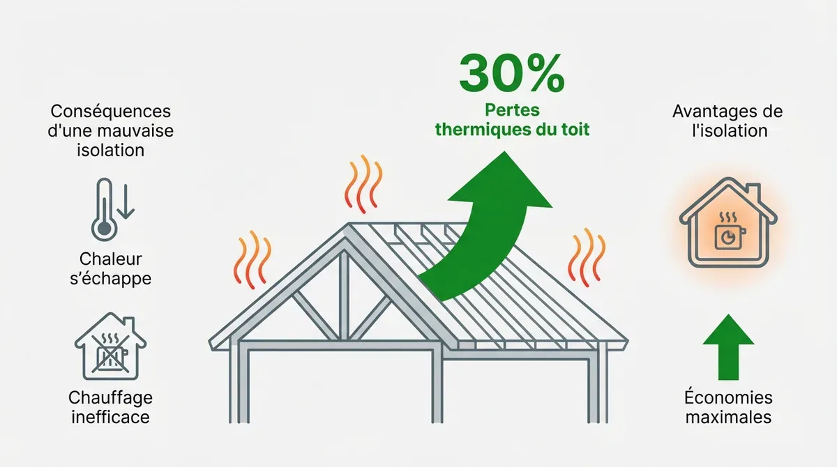 Infographie montrant les économies de chauffage grâce à l'isolation des combles