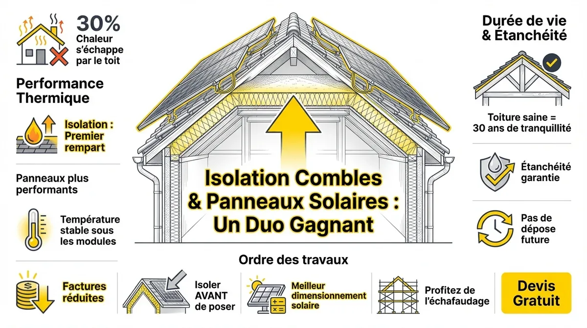 Installation de panneaux solaires sur une toiture parfaitement isolée