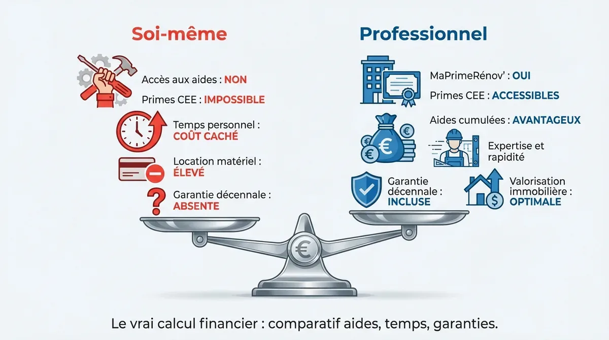 Comparatif financier isolation combles soi-même vs professionnel