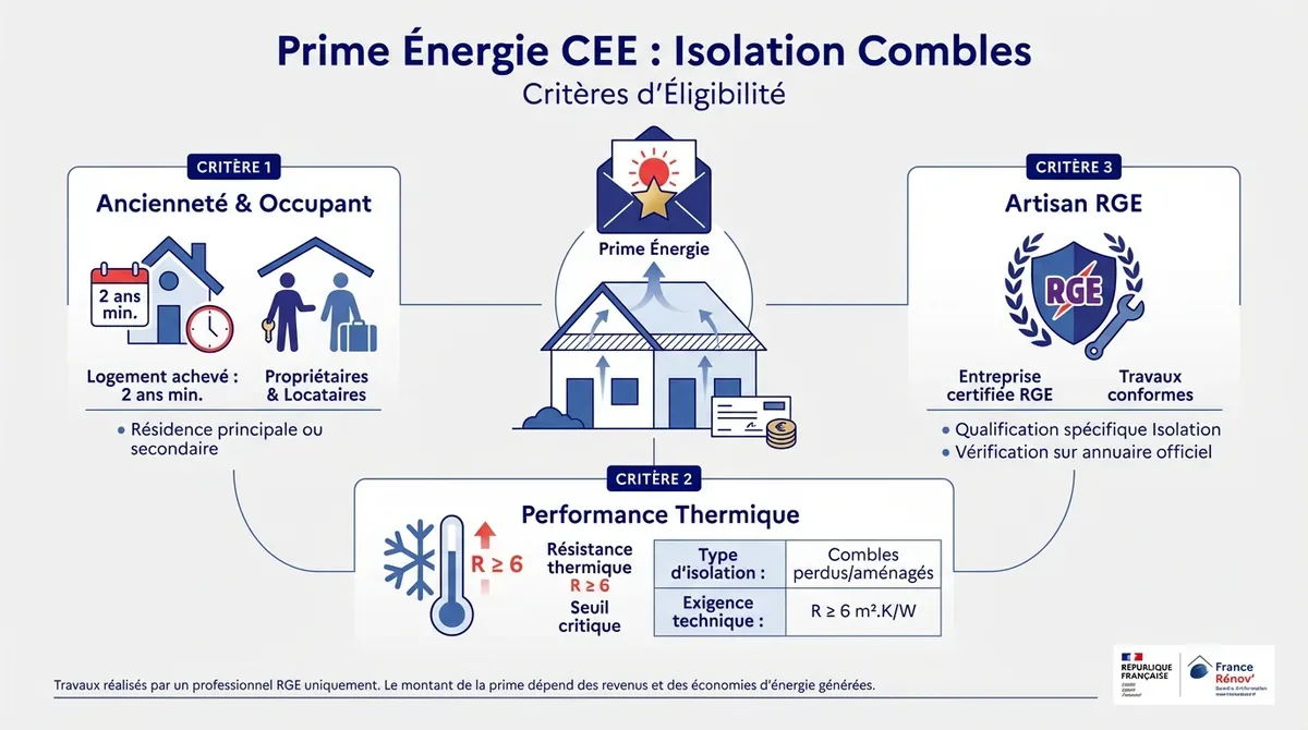 Critères techniques et résistance thermique pour la prime énergie isolation combles